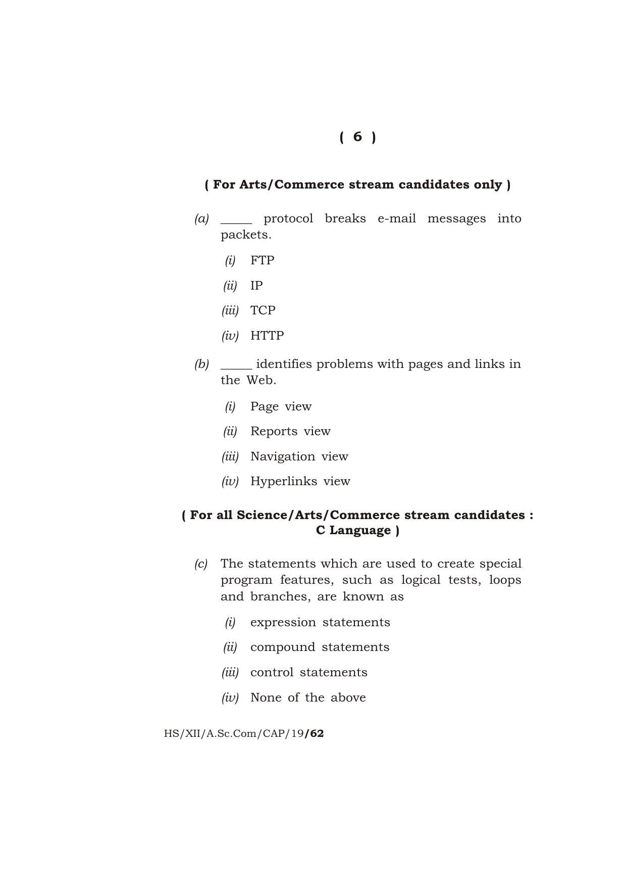 Meghalaya Board (MBOSE) Class 12 COMPUTER APPLICATIONS 2019 Question Paper - Page 6