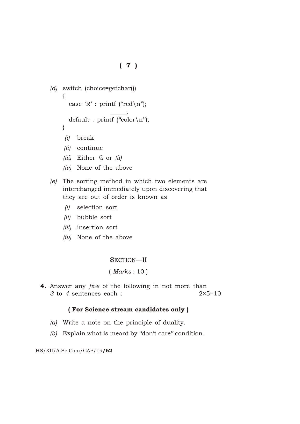 Meghalaya Board (MBOSE) Class 12 COMPUTER APPLICATIONS 2019 Question Paper - Page 7
