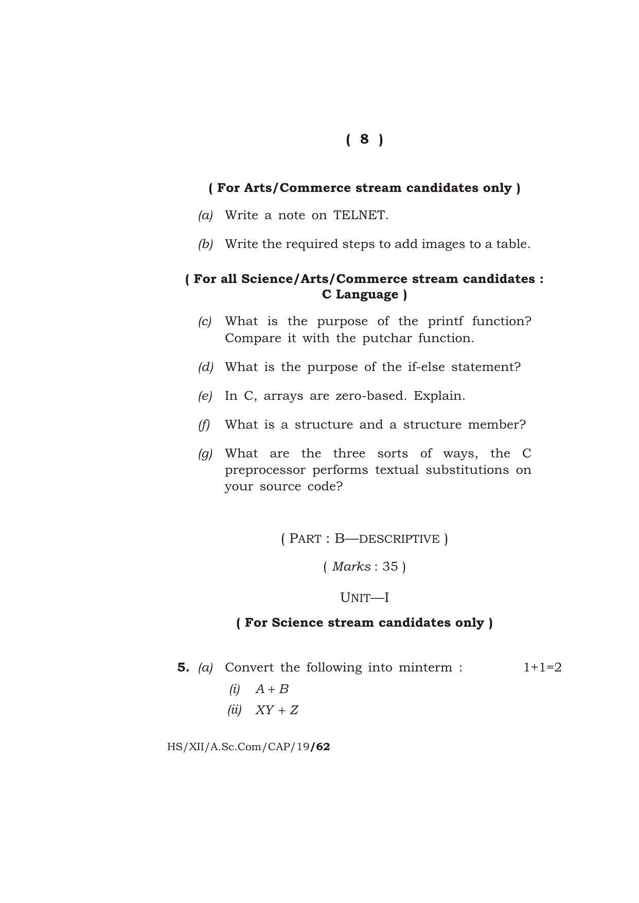Meghalaya Board (MBOSE) Class 12 COMPUTER APPLICATIONS 2019 Question Paper - Page 8