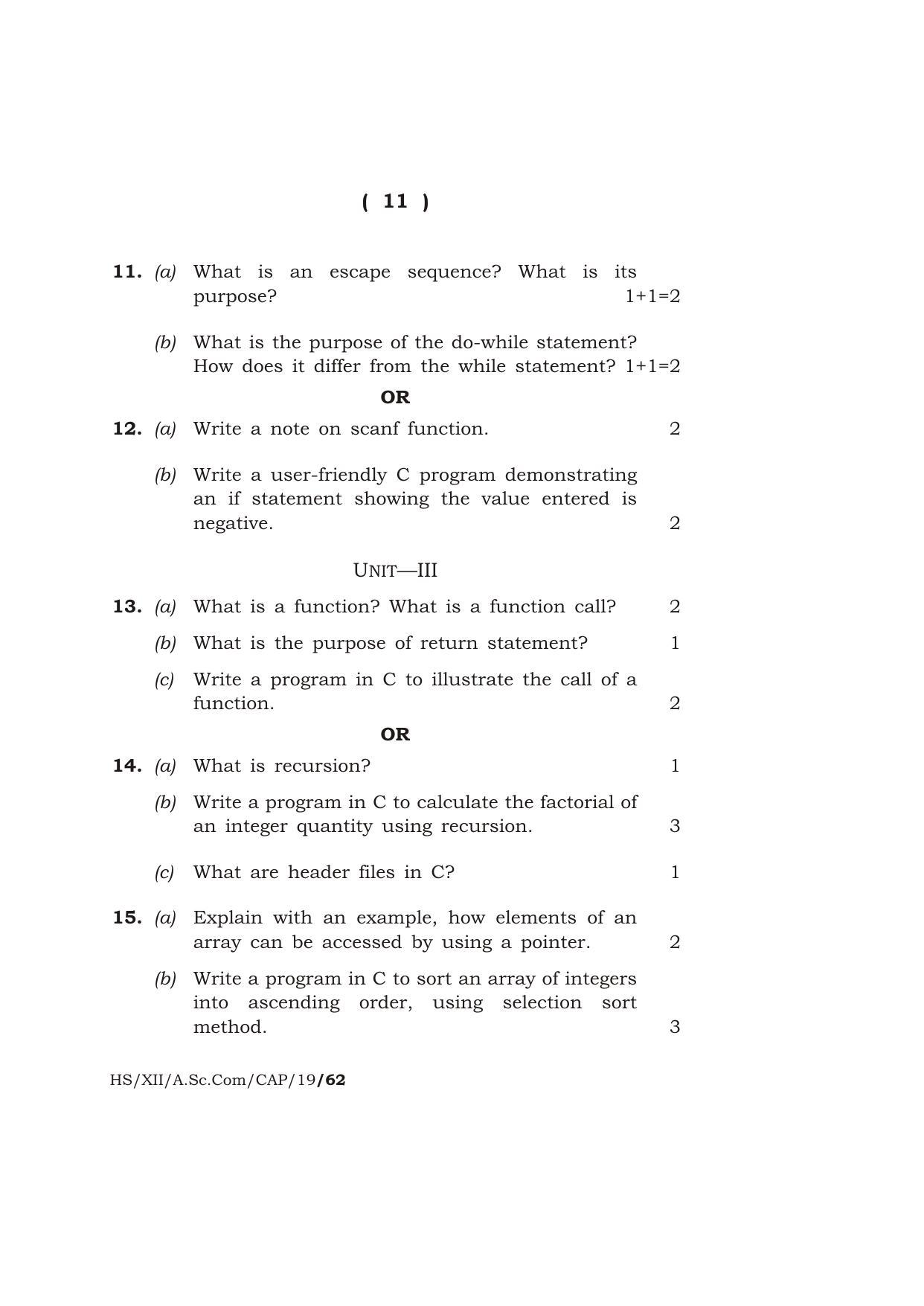 Meghalaya Board (MBOSE) Class 12 COMPUTER APPLICATIONS 2019 Question Paper - Page 11
