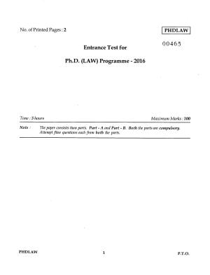 IGNOU PhD Entrance Test Ph.D LAW 2016 Question Paper