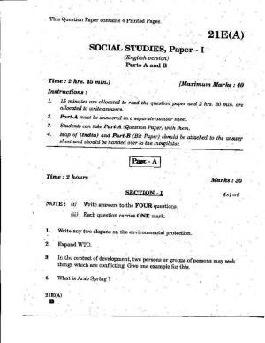 AP Class 10 Social Studies (Paper I) 2019 Question Paper