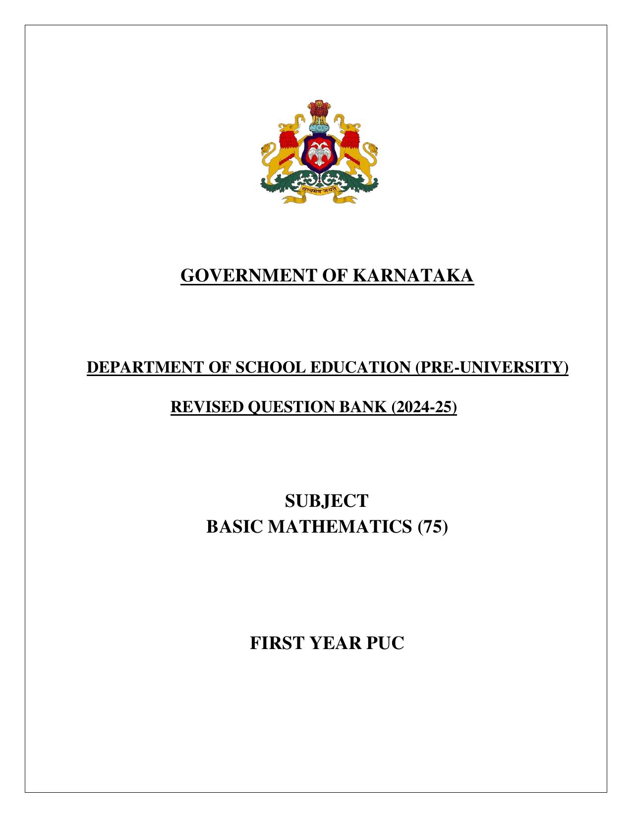 Karnataka 1st PUC Question Bank 2025 Basic Maths - Page 1
