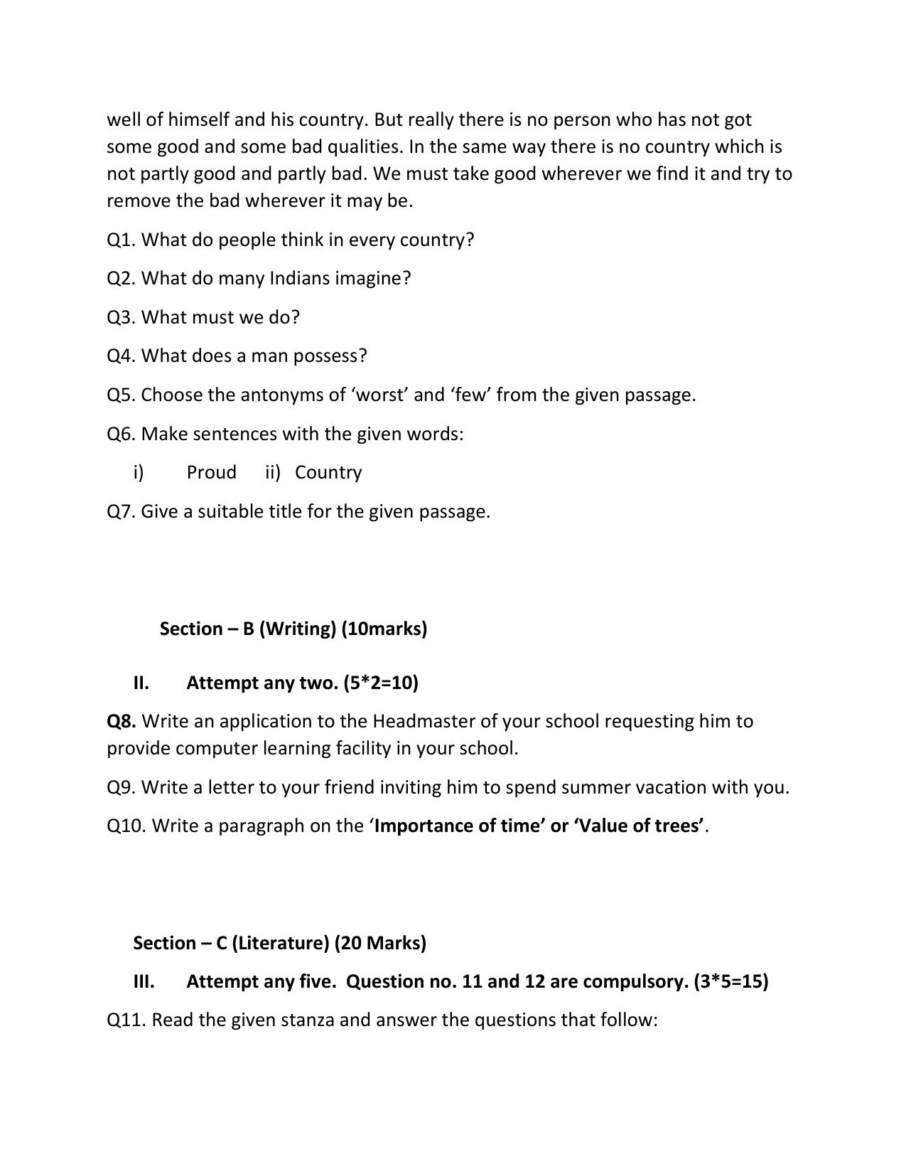JAC Board Class 9th 2022 Term 2 English Set 1 Model Paper - Page 2