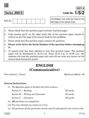 CBSE Class 10 1-5-2 ENGLISH COMMUNICATIVE 2019 Question Paper