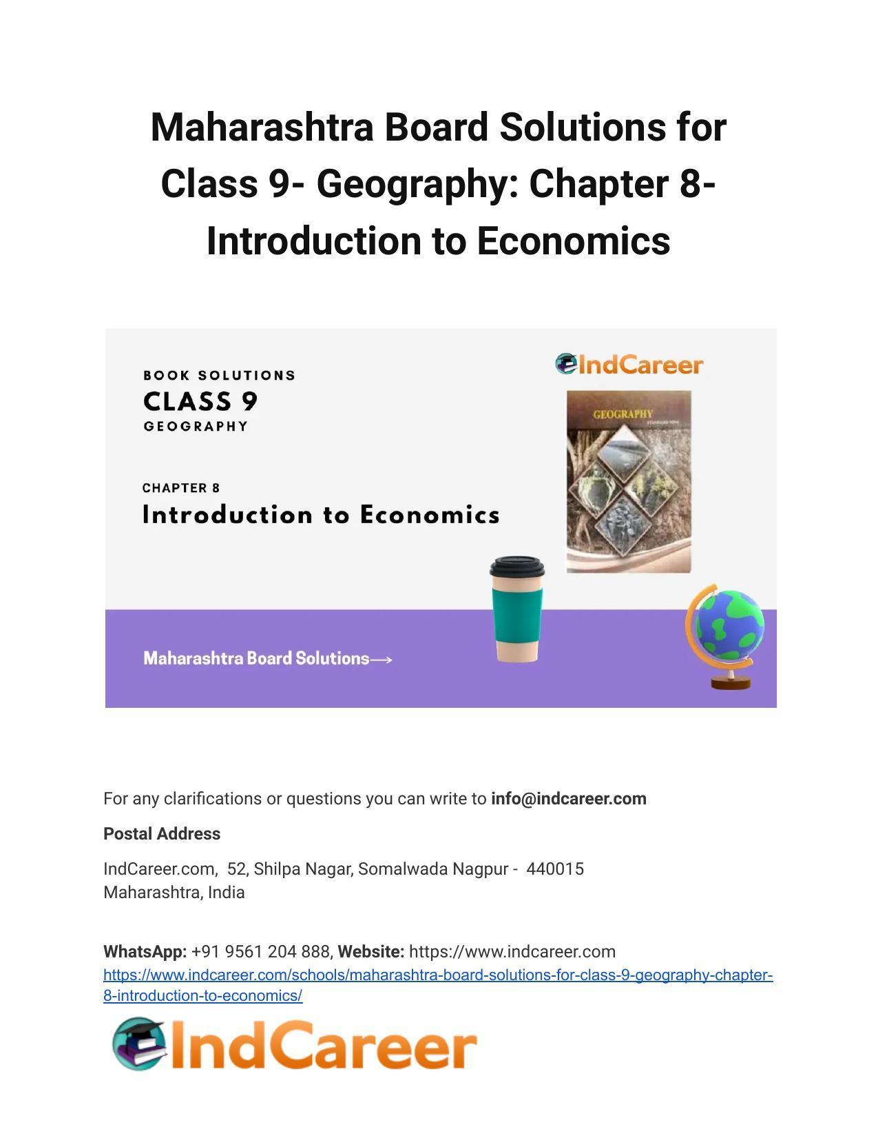 Maharashtra Board Solutions for Class 9- Geography: Chapter 8- Introduction to Economics - Page 1
