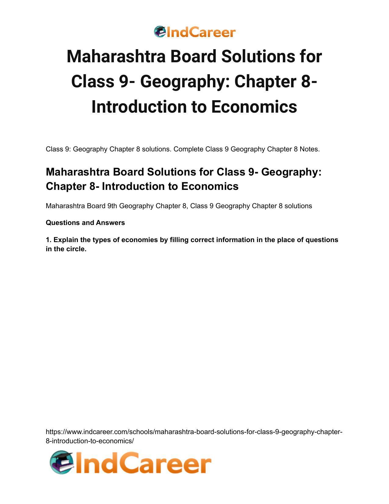 Maharashtra Board Solutions for Class 9- Geography: Chapter 8- Introduction to Economics - Page 2