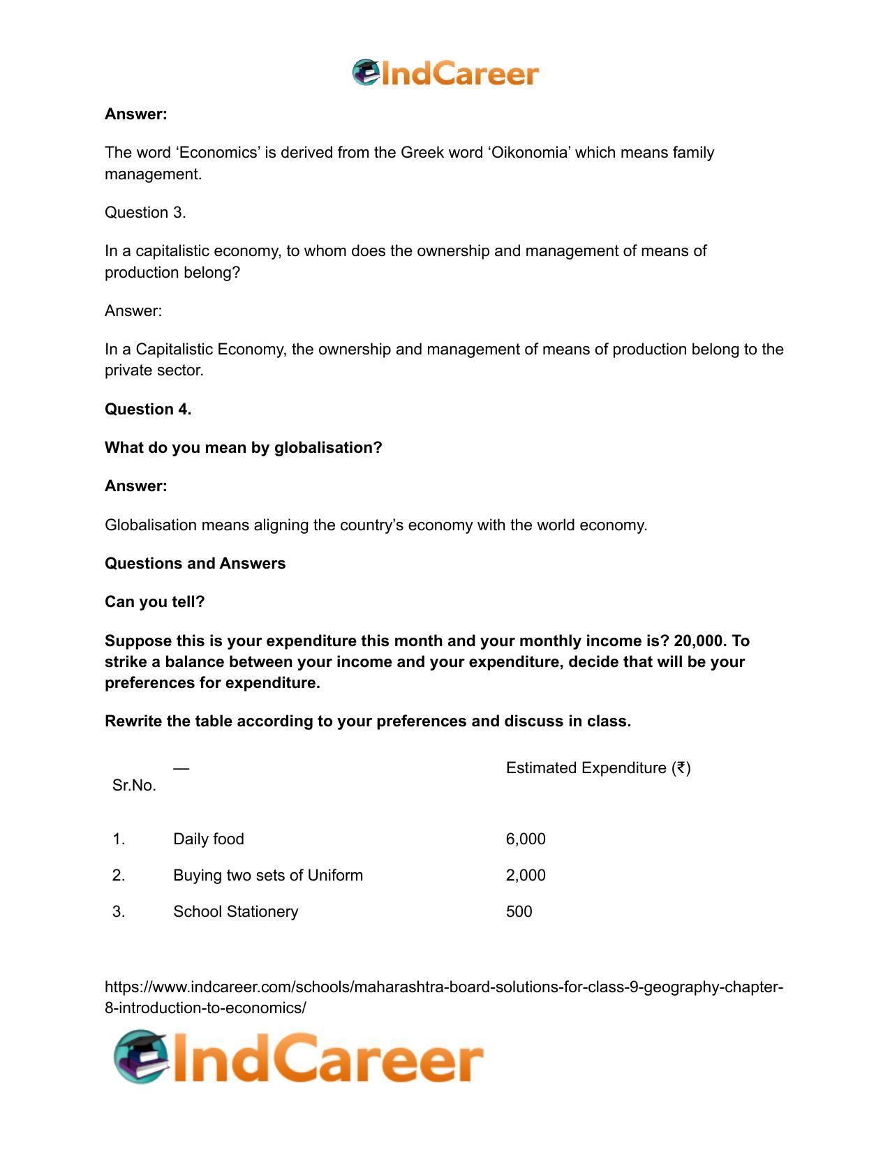 Maharashtra Board Solutions for Class 9- Geography: Chapter 8- Introduction to Economics - Page 6