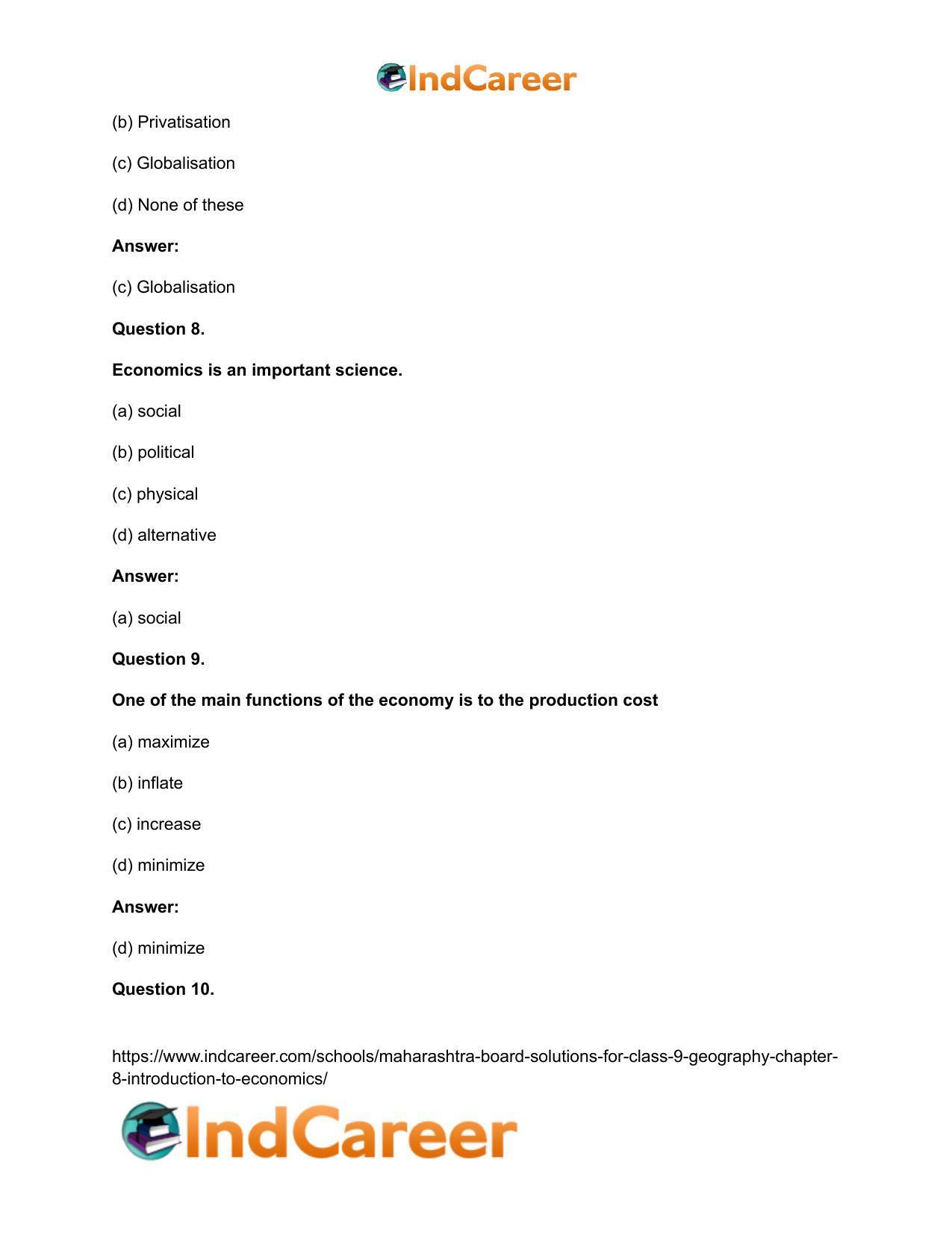 Maharashtra Board Solutions for Class 9- Geography: Chapter 8- Introduction to Economics - Page 11
