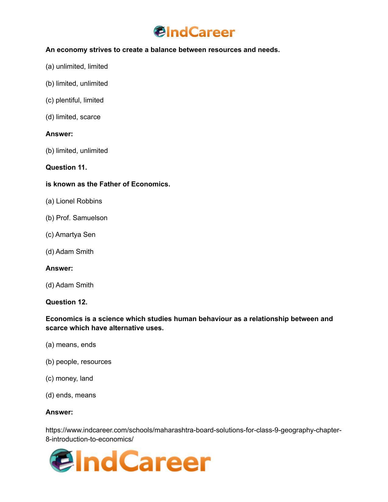 Maharashtra Board Solutions for Class 9- Geography: Chapter 8- Introduction to Economics - Page 12