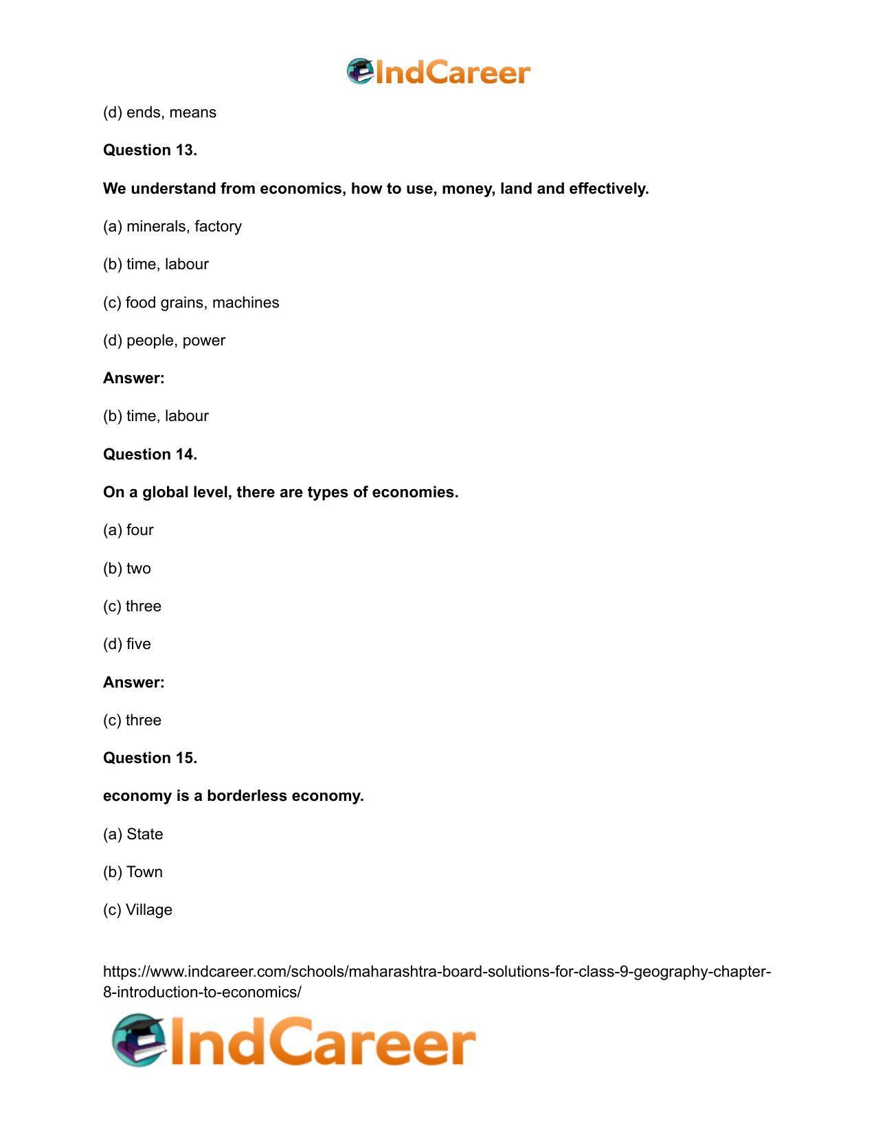 Maharashtra Board Solutions for Class 9- Geography: Chapter 8- Introduction to Economics - Page 13
