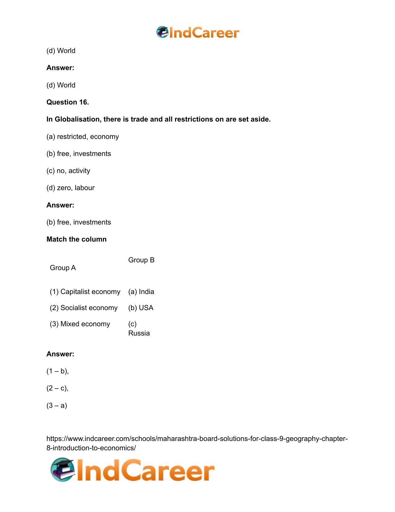 Maharashtra Board Solutions for Class 9- Geography: Chapter 8- Introduction to Economics - Page 14