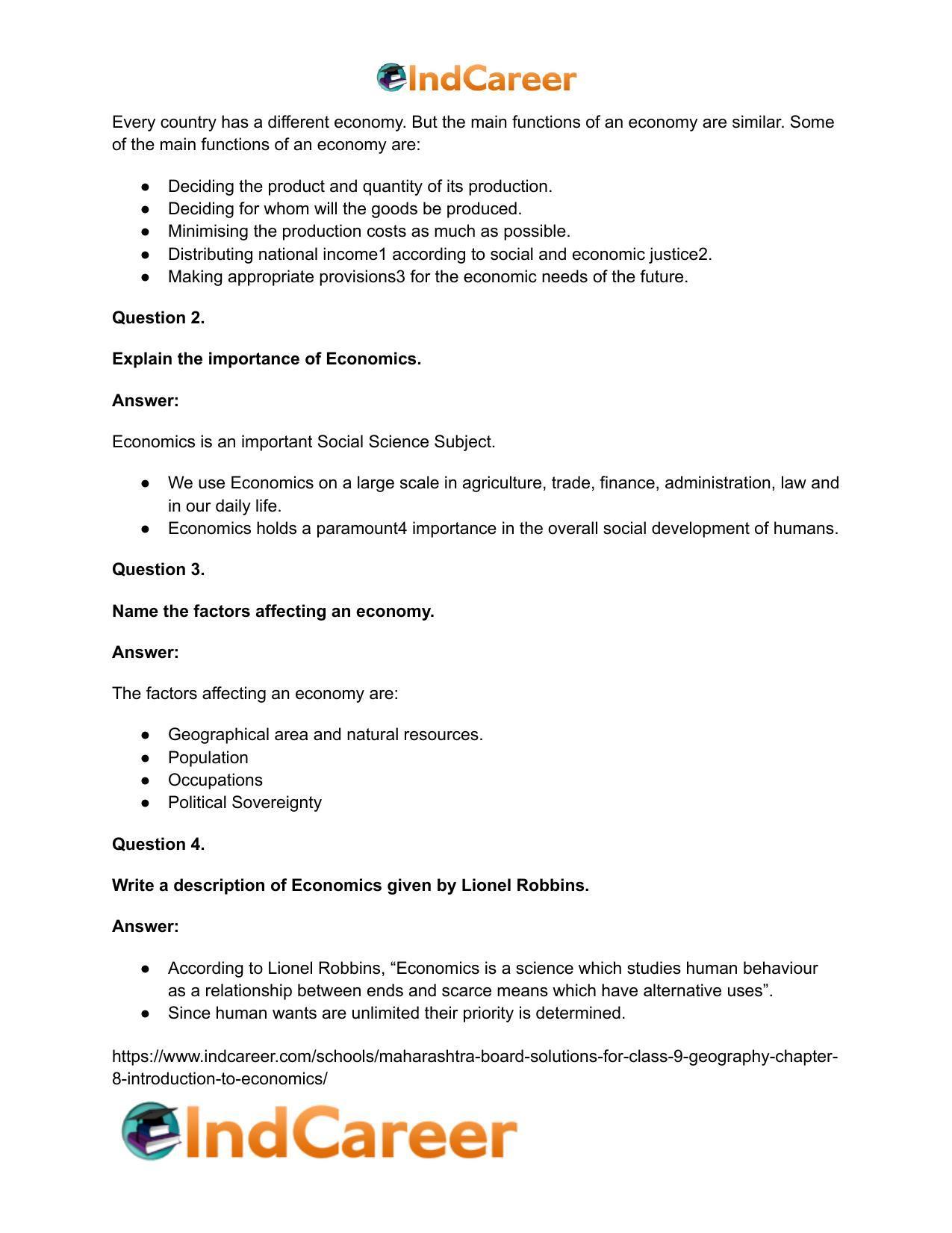 Maharashtra Board Solutions for Class 9- Geography: Chapter 8- Introduction to Economics - Page 18