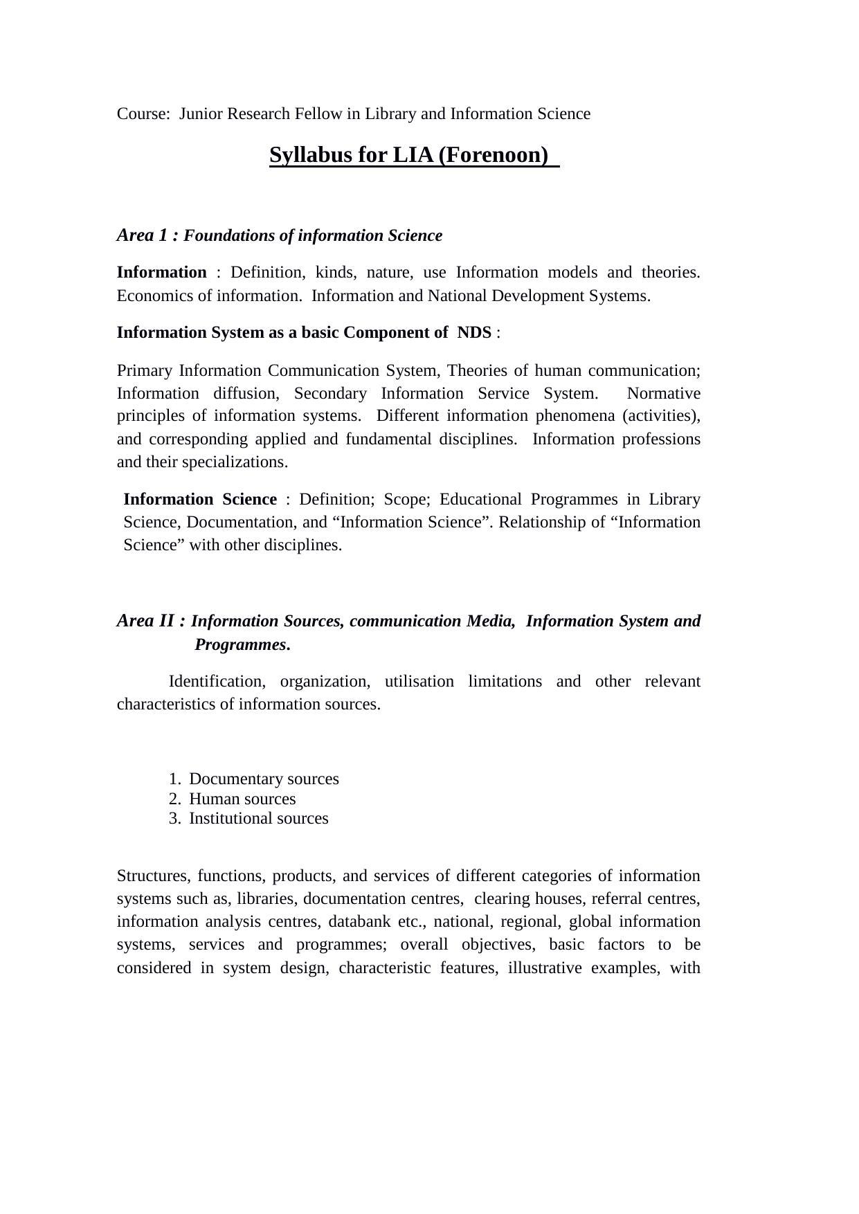 ISI Admission Test JRF in Library and Information Science LIA 2016 Sample Paper - Page 1