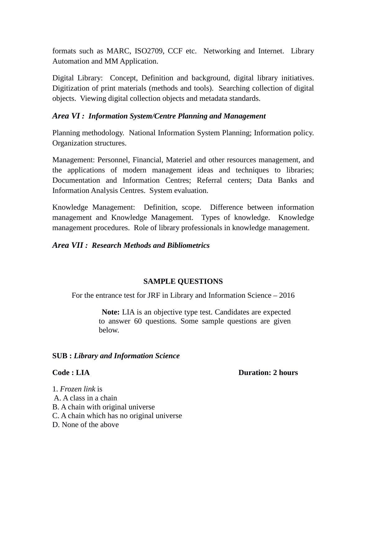 ISI Admission Test JRF in Library and Information Science LIA 2016 Sample Paper - Page 3