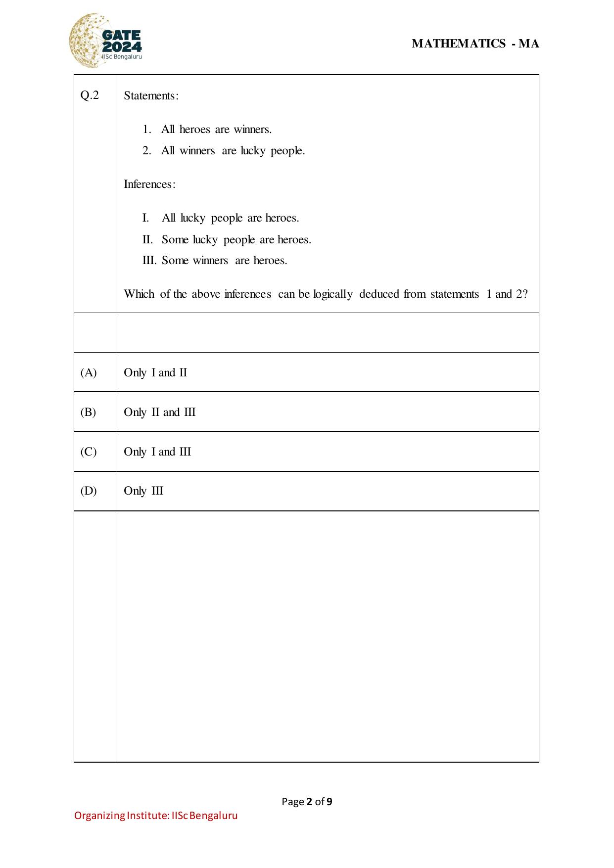 GATE 2024 Mathematics (MA) Question Paper - Page 2
