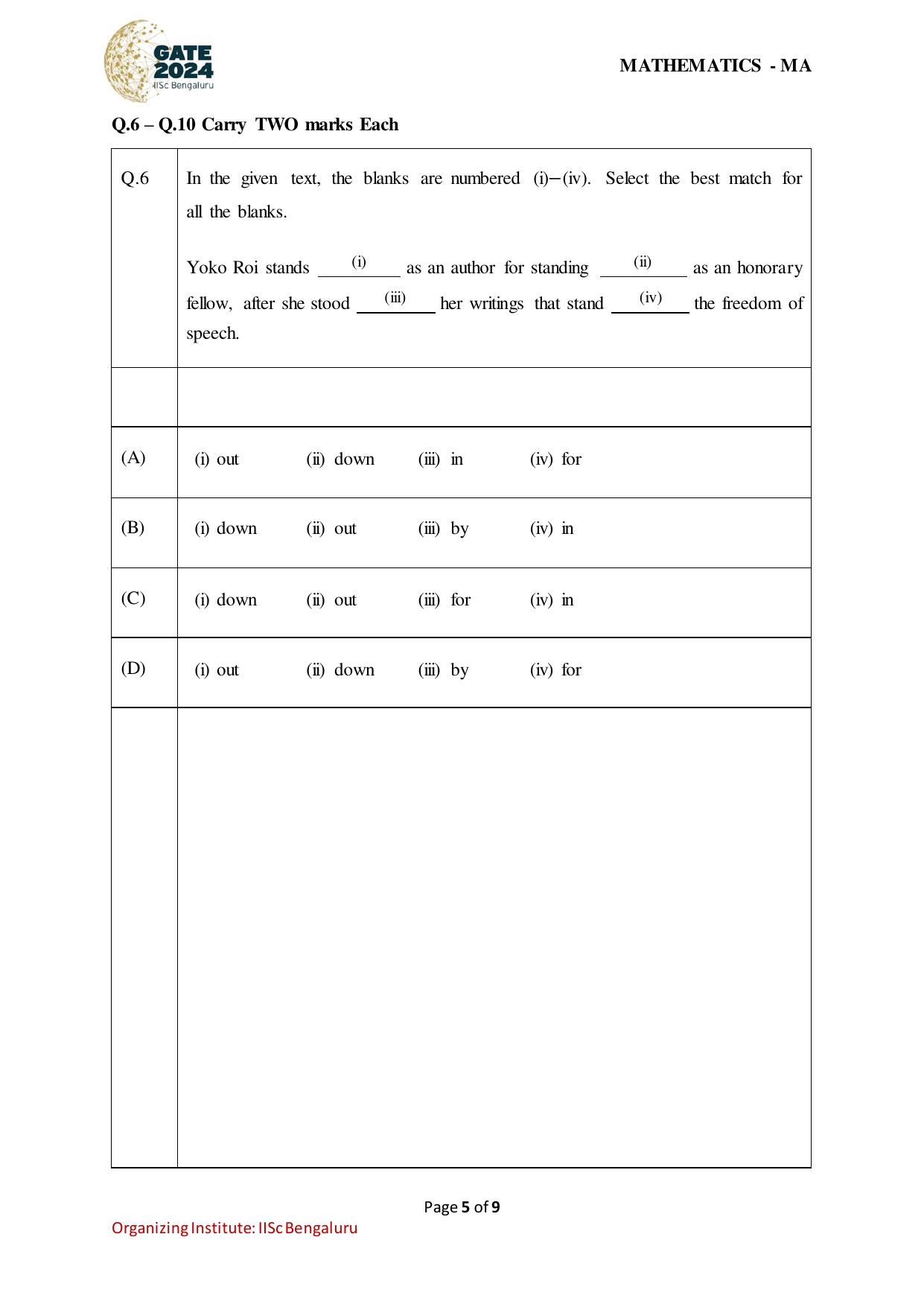 GATE 2024 Mathematics (MA) Question Paper - Page 5