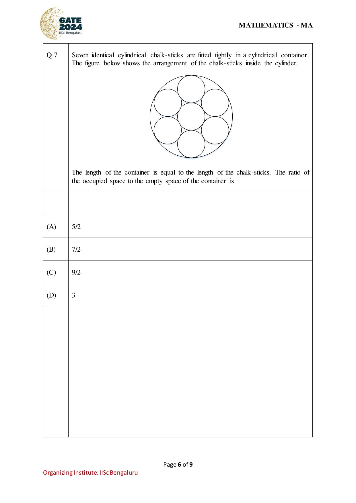 GATE 2024 Mathematics (MA) Question Paper - Page 6