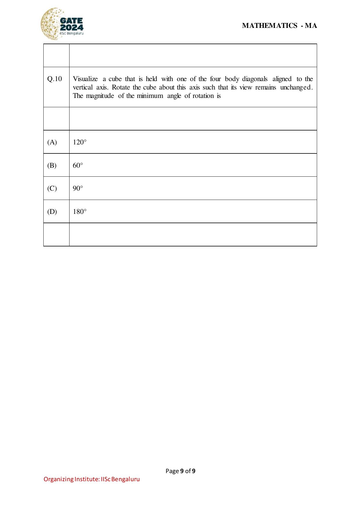GATE 2024 Mathematics (MA) Question Paper - Page 9