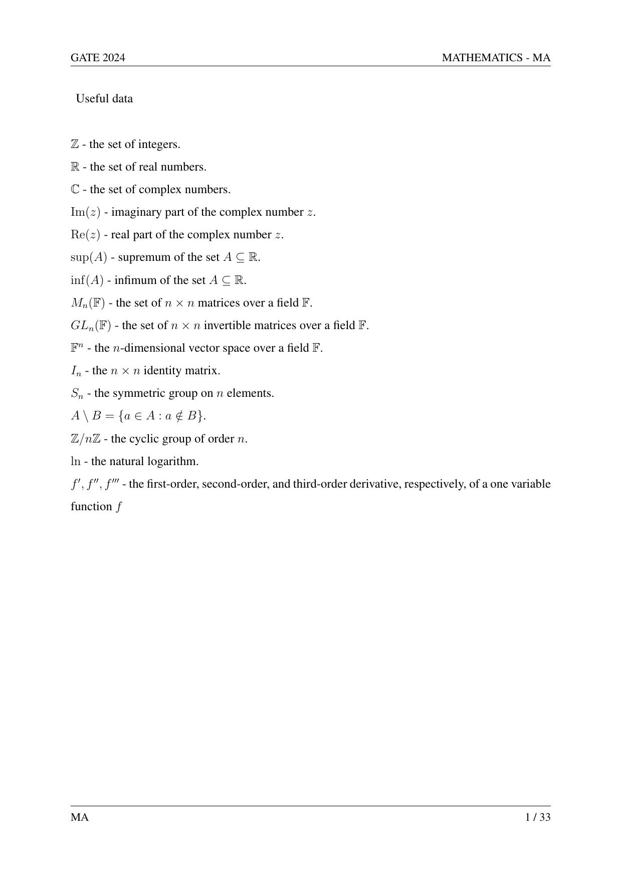 GATE 2024 Mathematics (MA) Question Paper - Page 10