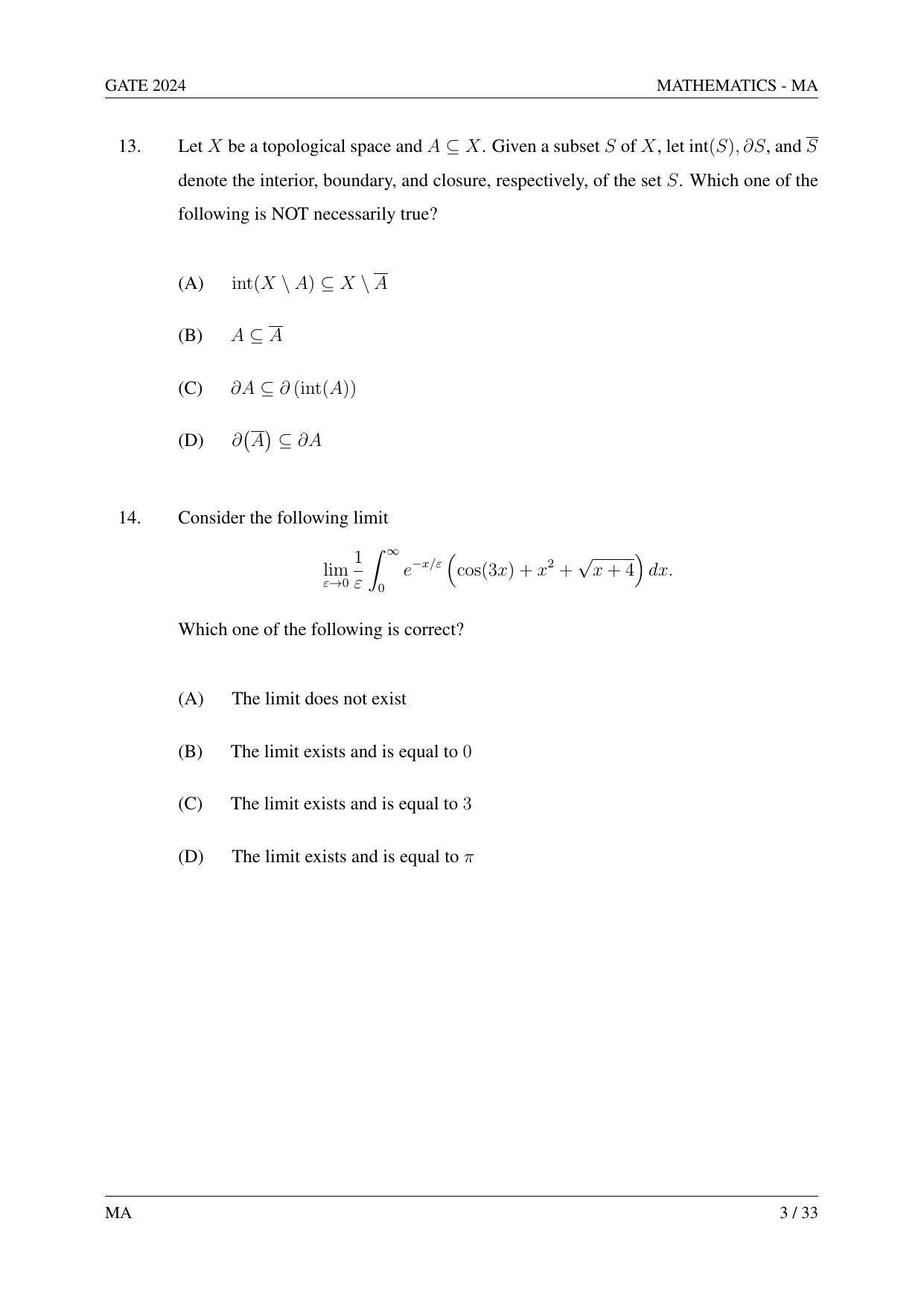 GATE 2024 Mathematics (MA) Question Paper - Page 12