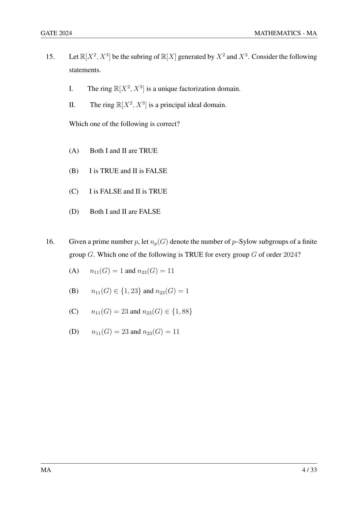 GATE 2024 Mathematics (MA) Question Paper - Page 13