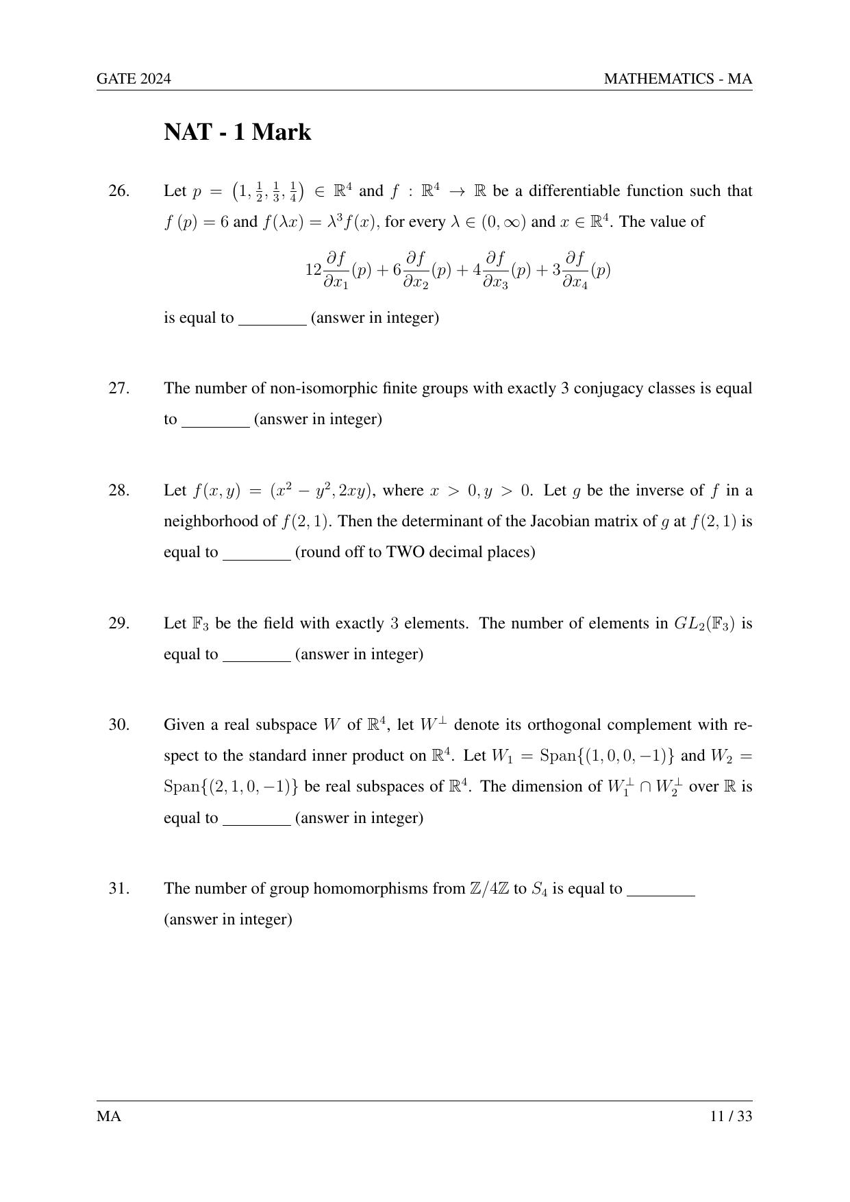 GATE 2024 Mathematics (MA) Question Paper - Page 20