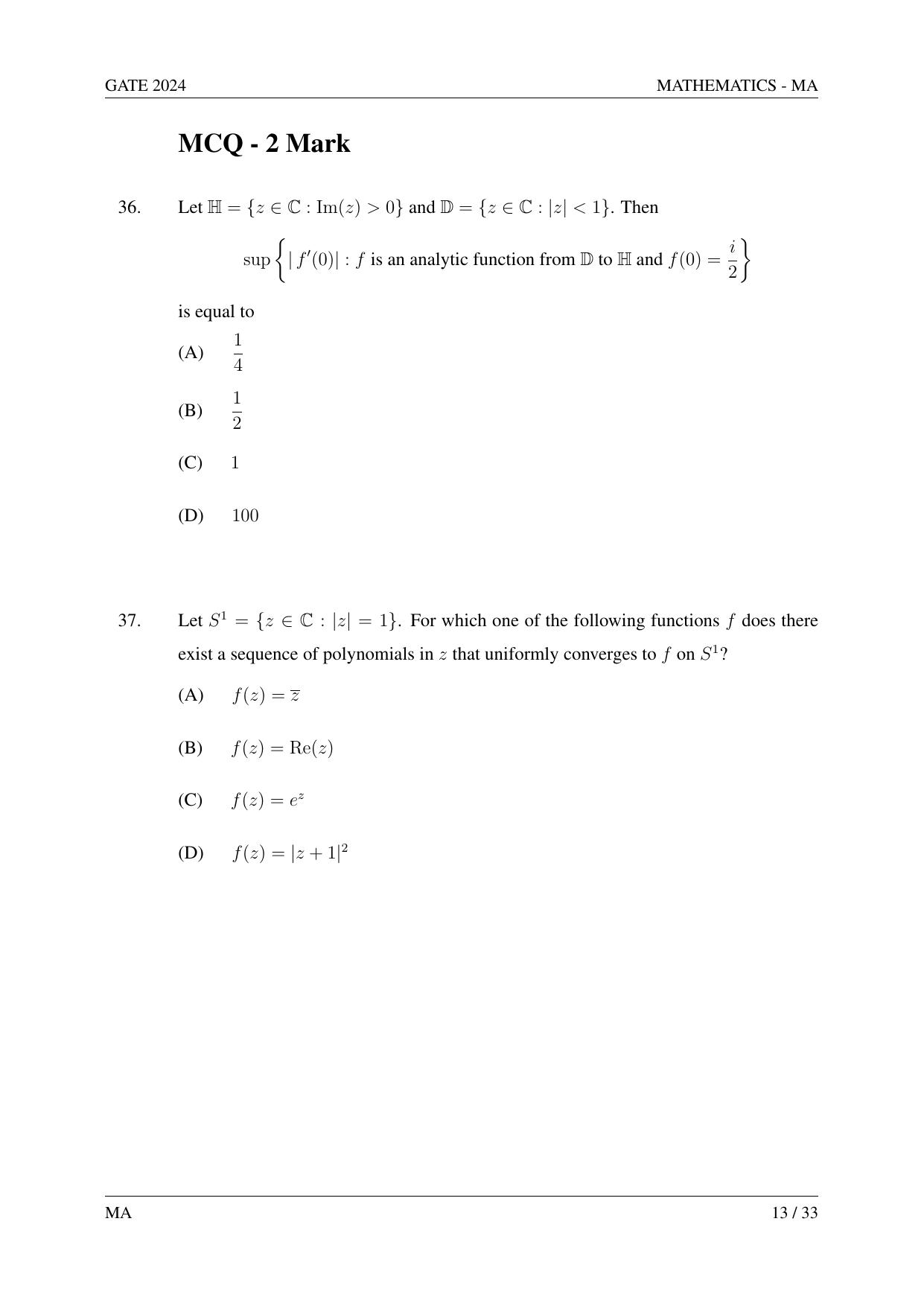 GATE 2024 Mathematics (MA) Question Paper - Page 22