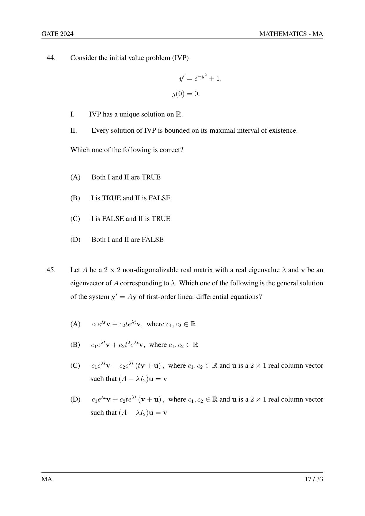 GATE 2024 Mathematics (MA) Question Paper - Page 26
