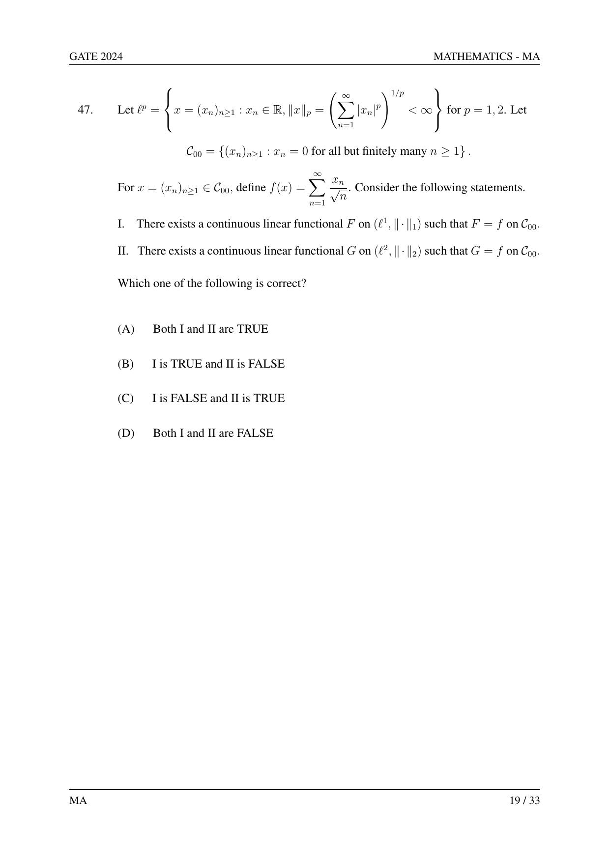 GATE 2024 Mathematics (MA) Question Paper - Page 28