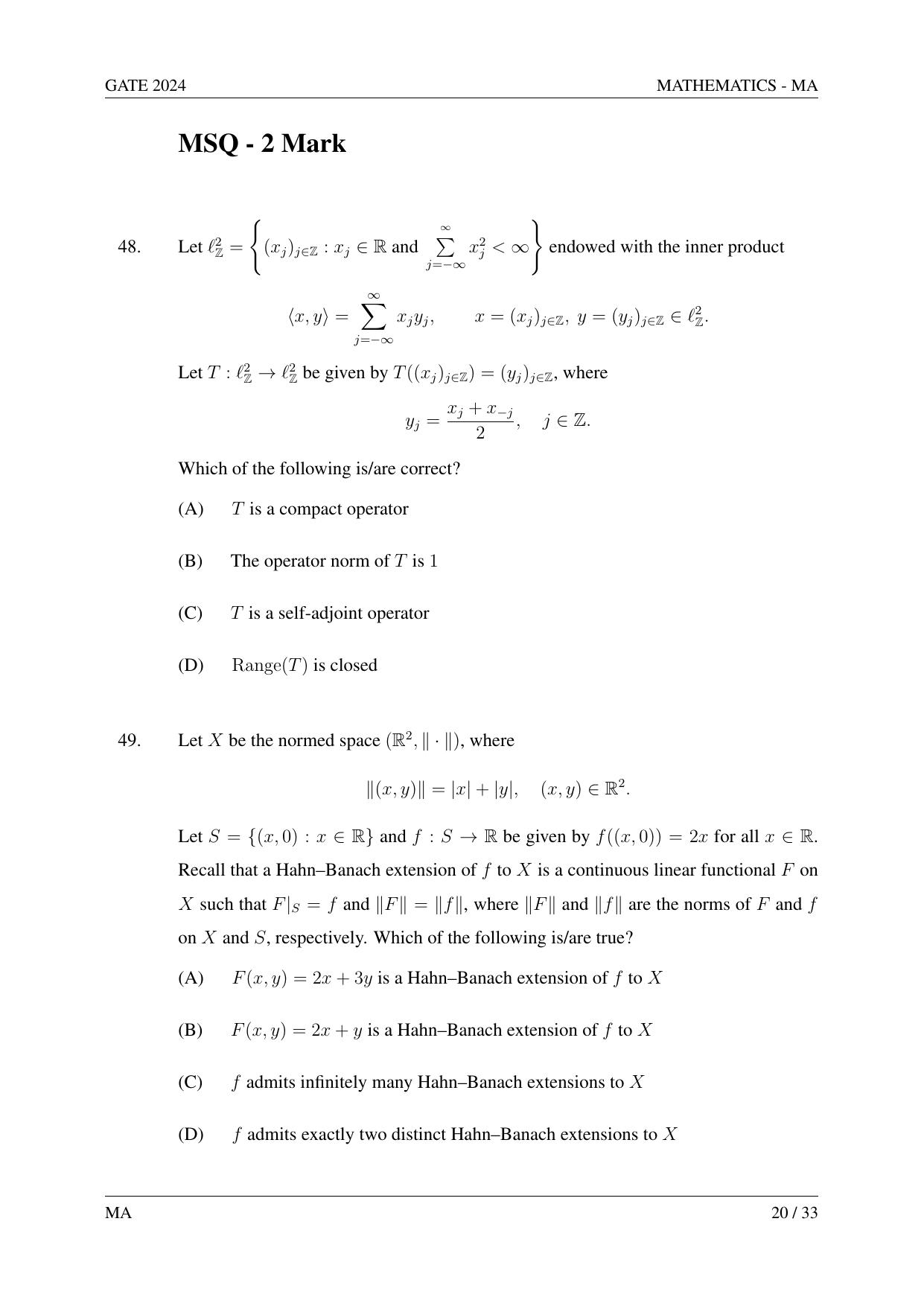 GATE 2024 Mathematics (MA) Question Paper - Page 29