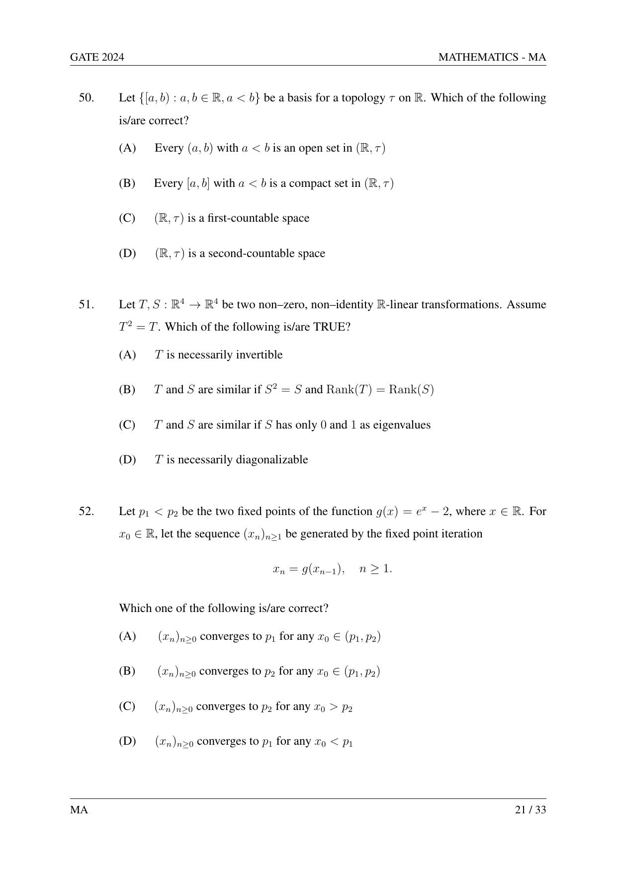 GATE 2024 Mathematics (MA) Question Paper - Page 30