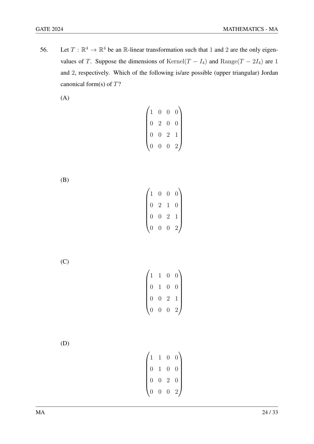 GATE 2024 Mathematics (MA) Question Paper - Page 33