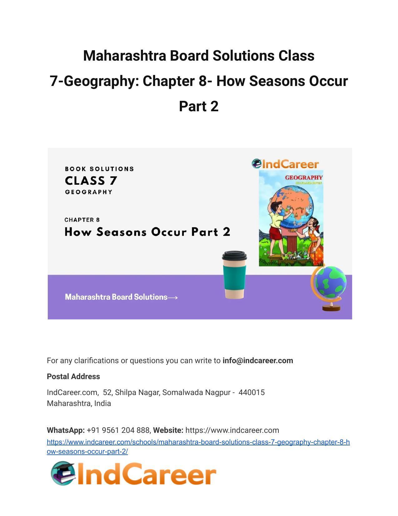 Maharashtra Board Solutions Class 7-Geography: Chapter 8- How Seasons Occur Part 2 - Page 1