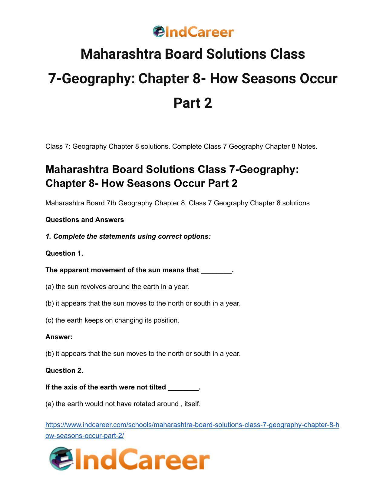 Maharashtra Board Solutions Class 7-Geography: Chapter 8- How Seasons Occur Part 2 - Page 2
