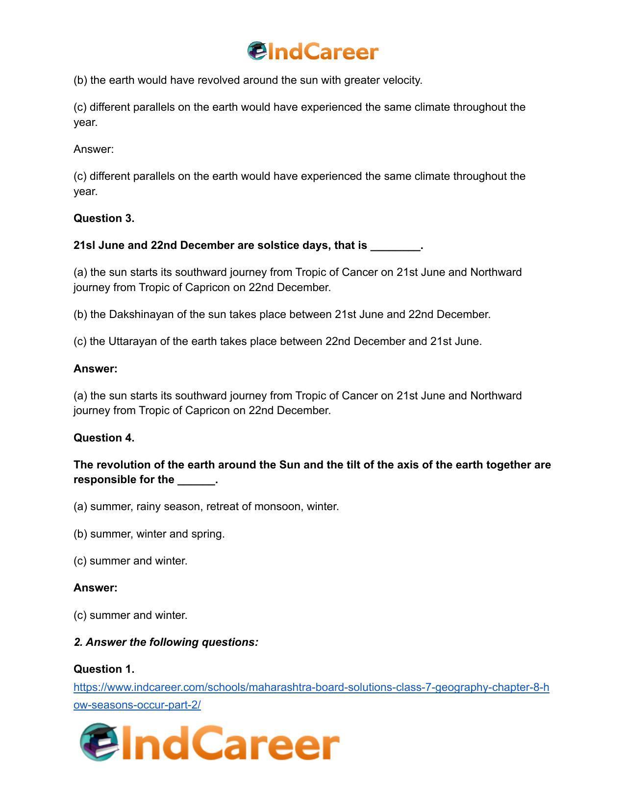 Maharashtra Board Solutions Class 7-Geography: Chapter 8- How Seasons Occur Part 2 - Page 3