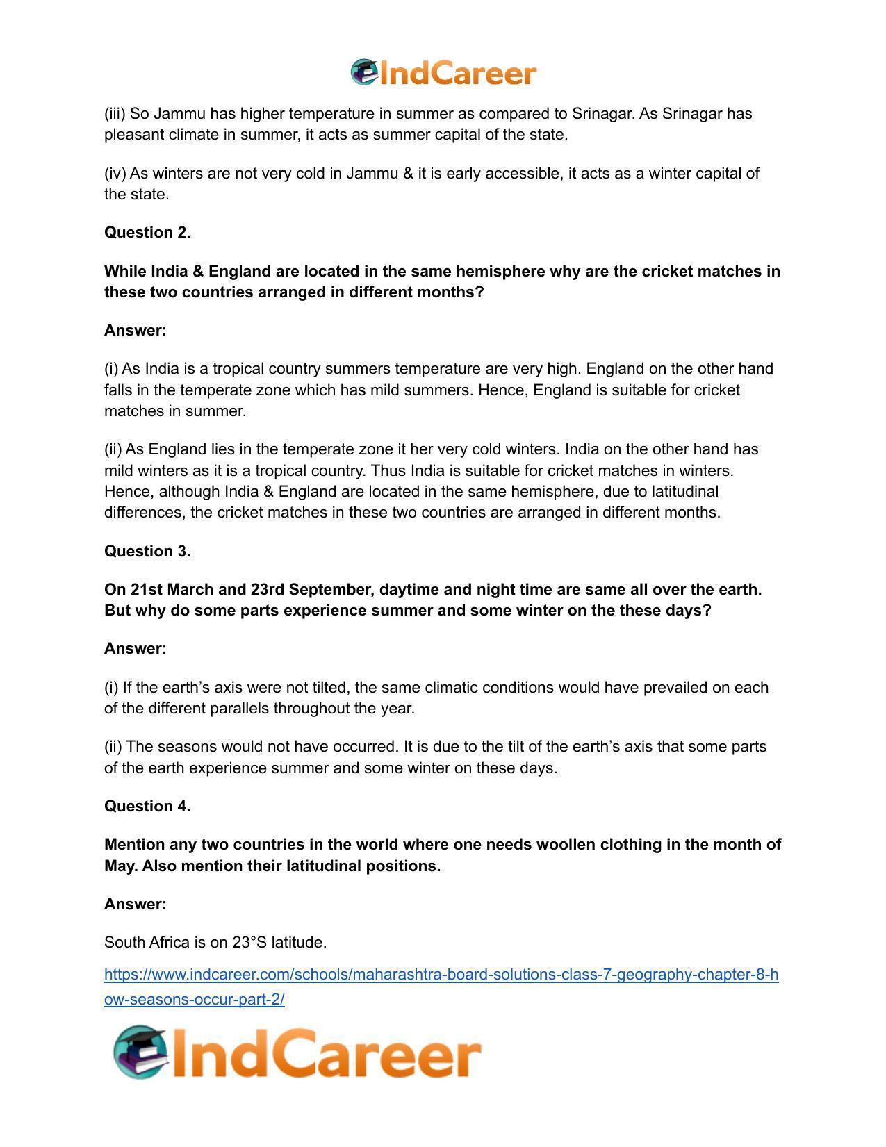 Maharashtra Board Solutions Class 7-Geography: Chapter 8- How Seasons Occur Part 2 - Page 11