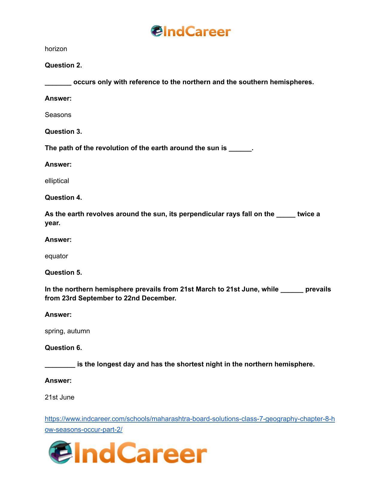 Maharashtra Board Solutions Class 7-Geography: Chapter 8- How Seasons Occur Part 2 - Page 17