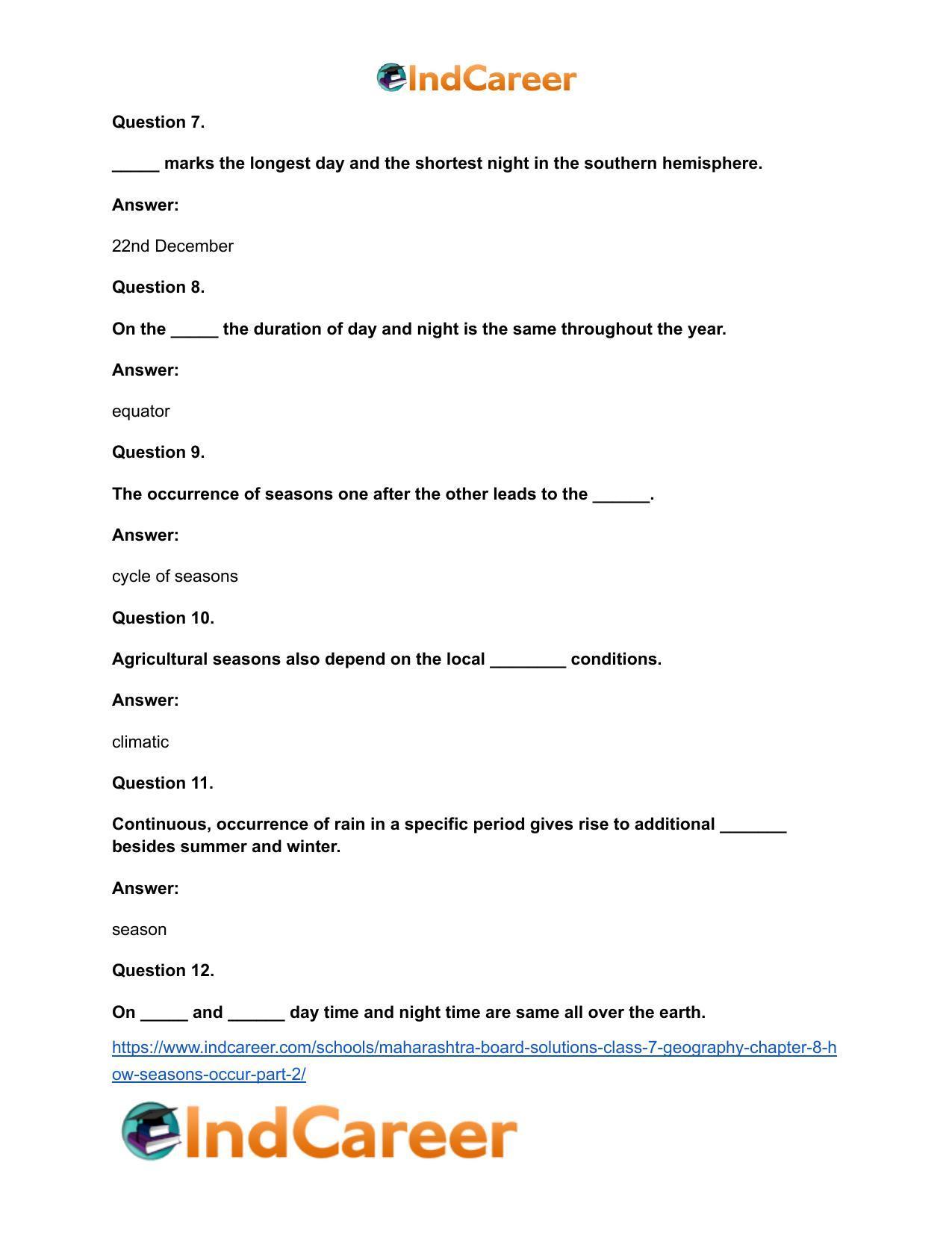 Maharashtra Board Solutions Class 7-Geography: Chapter 8- How Seasons Occur Part 2 - Page 18