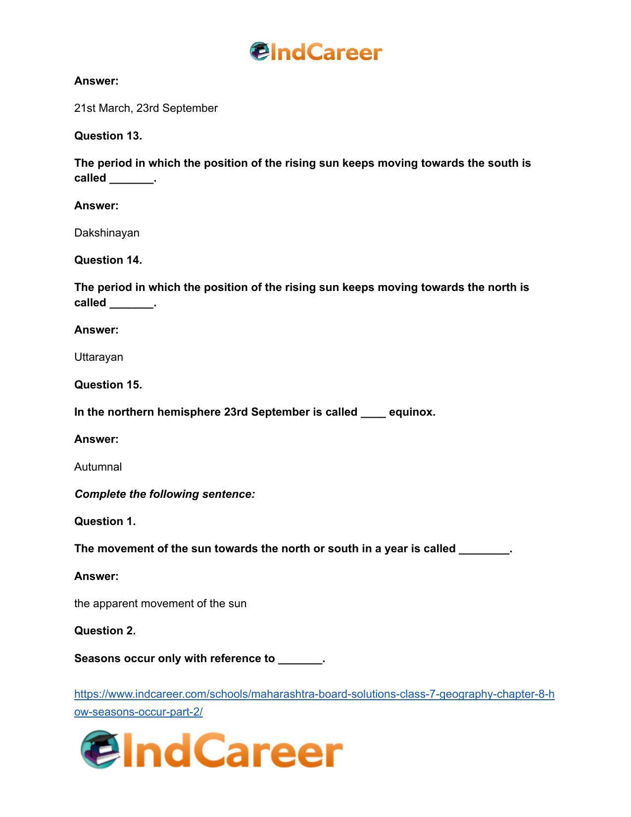 Maharashtra Board Solutions Class 7-Geography: Chapter 8- How Seasons Occur Part 2 - Page 19