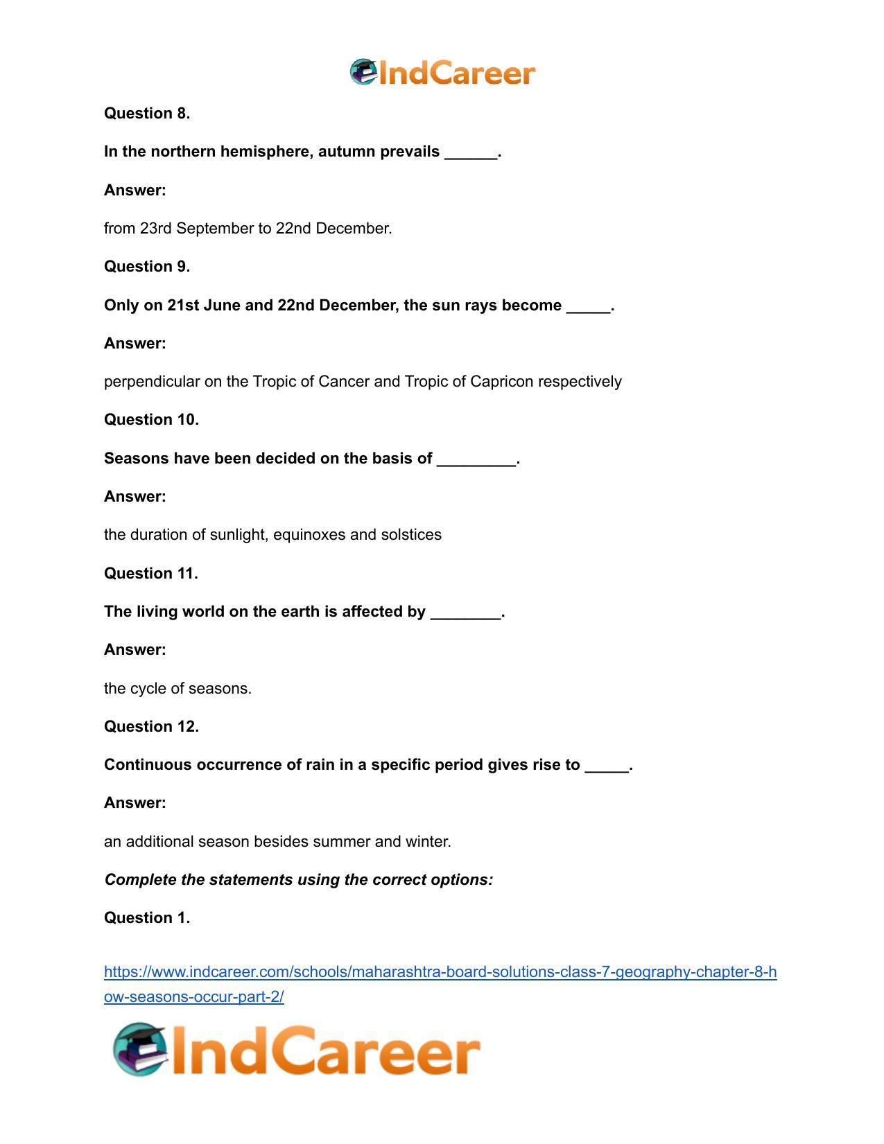 Maharashtra Board Solutions Class 7-Geography: Chapter 8- How Seasons Occur Part 2 - Page 21
