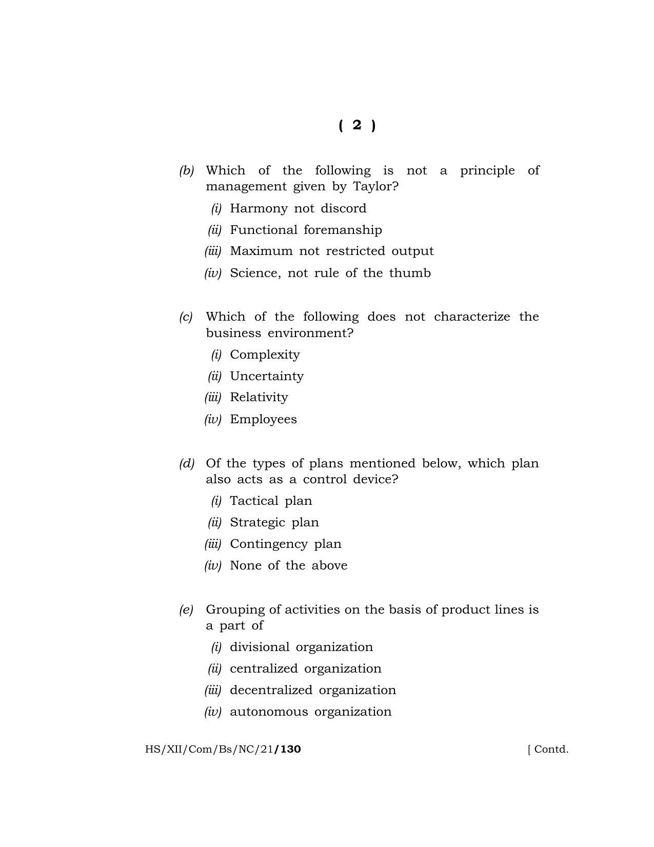 Meghalaya Board (MBOSE) Class 12 BUSINESS STUDIES (New Course) (HS-XII-Com-Bs-NC-21) 2021 Question Paper - Page 2