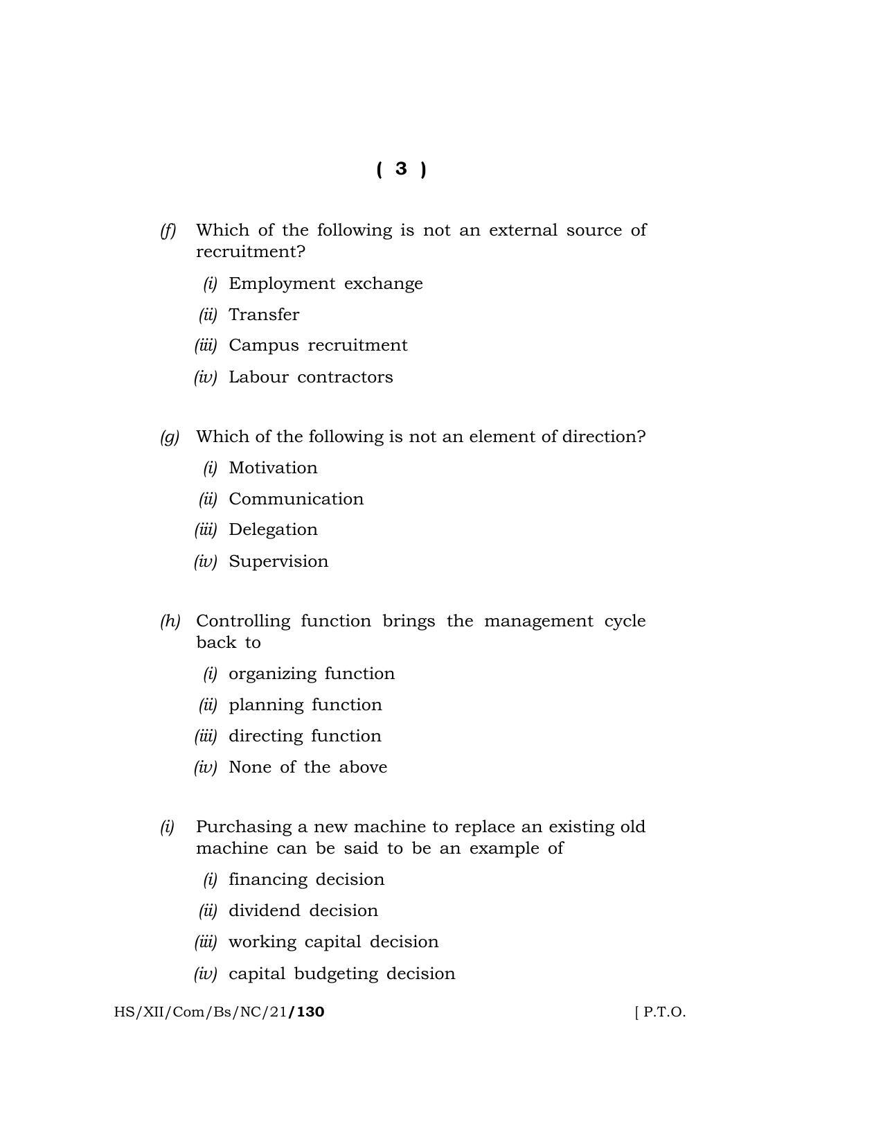 Meghalaya Board (MBOSE) Class 12 BUSINESS STUDIES (New Course) (HS-XII-Com-Bs-NC-21) 2021 Question Paper - Page 3