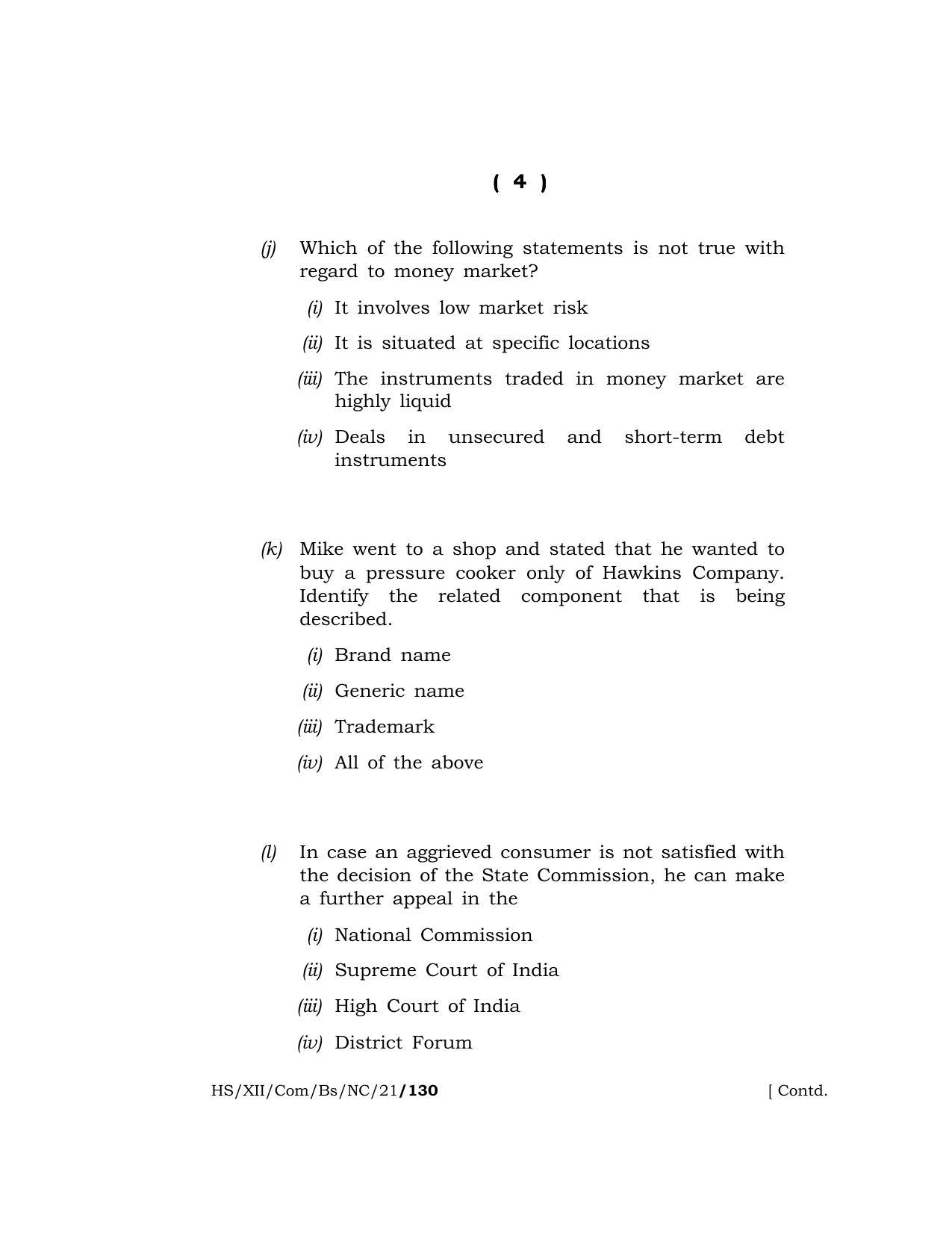 Meghalaya Board (MBOSE) Class 12 BUSINESS STUDIES (New Course) (HS-XII-Com-Bs-NC-21) 2021 Question Paper - Page 4