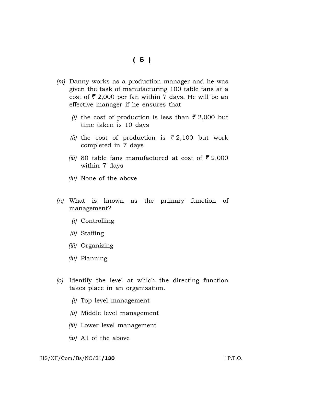 Meghalaya Board (MBOSE) Class 12 BUSINESS STUDIES (New Course) (HS-XII-Com-Bs-NC-21) 2021 Question Paper - Page 5
