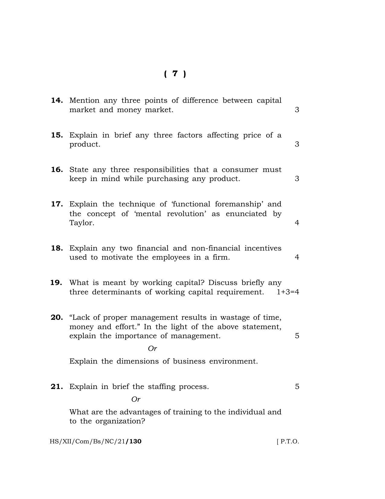 Meghalaya Board (MBOSE) Class 12 BUSINESS STUDIES (New Course) (HS-XII-Com-Bs-NC-21) 2021 Question Paper - Page 7