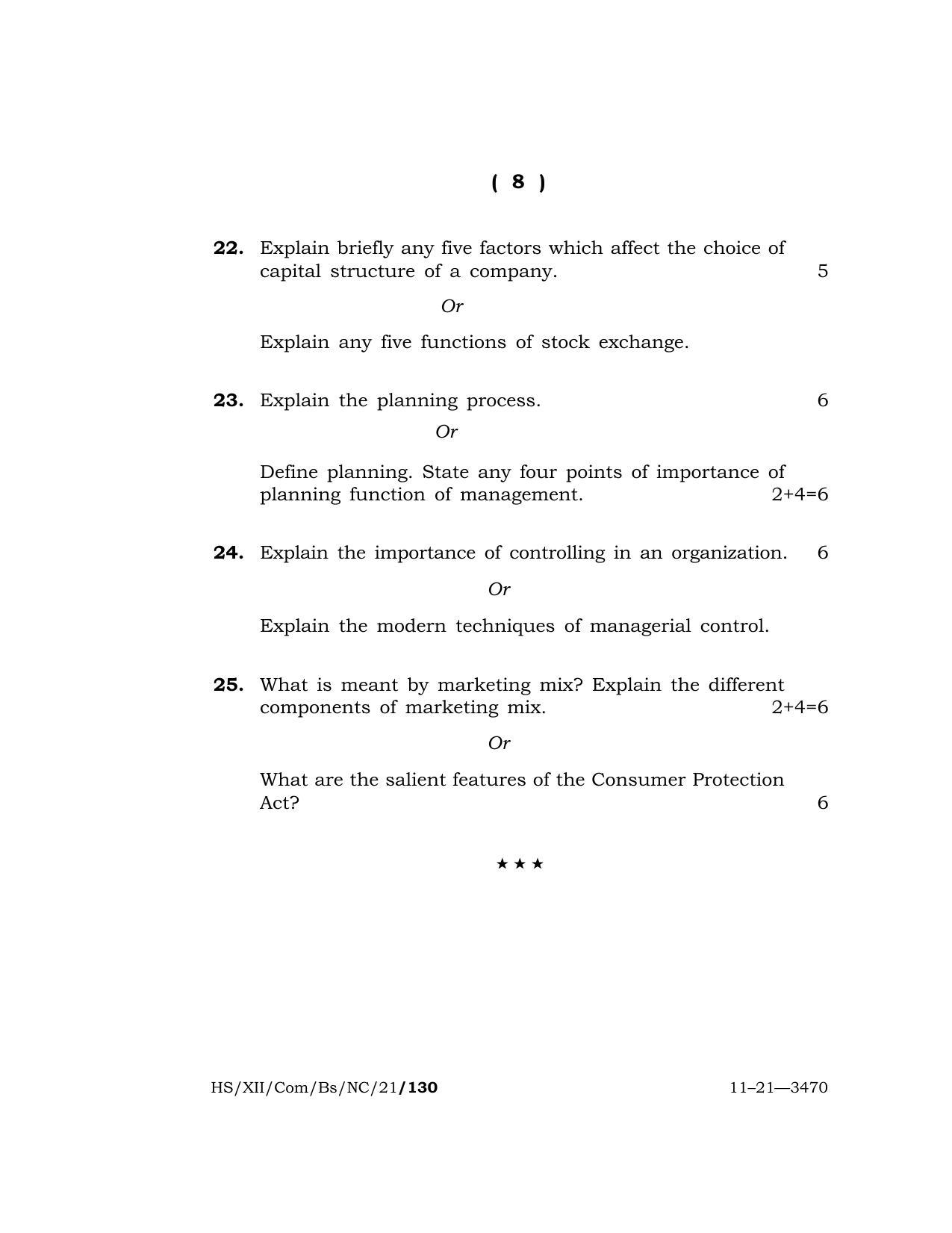 Meghalaya Board (MBOSE) Class 12 BUSINESS STUDIES (New Course) (HS-XII-Com-Bs-NC-21) 2021 Question Paper - Page 8