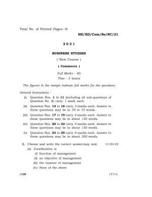 Meghalaya Board (MBOSE) Class 12 BUSINESS STUDIES (New Course) (HS-XII-Com-Bs-NC-21) 2021 Question Paper