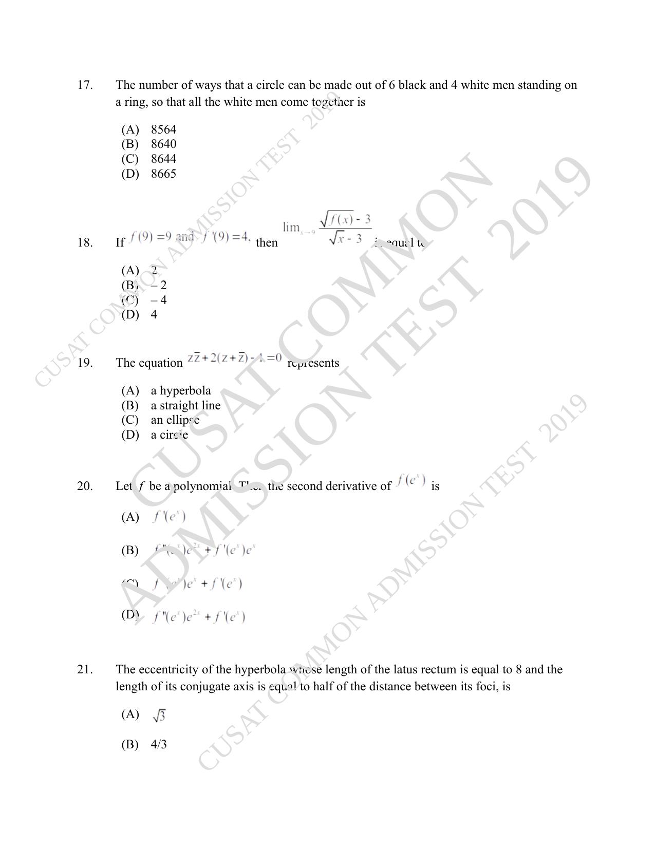 CUSAT CAT 2019 B.Tech Question Paper With Answer Key - Page 8