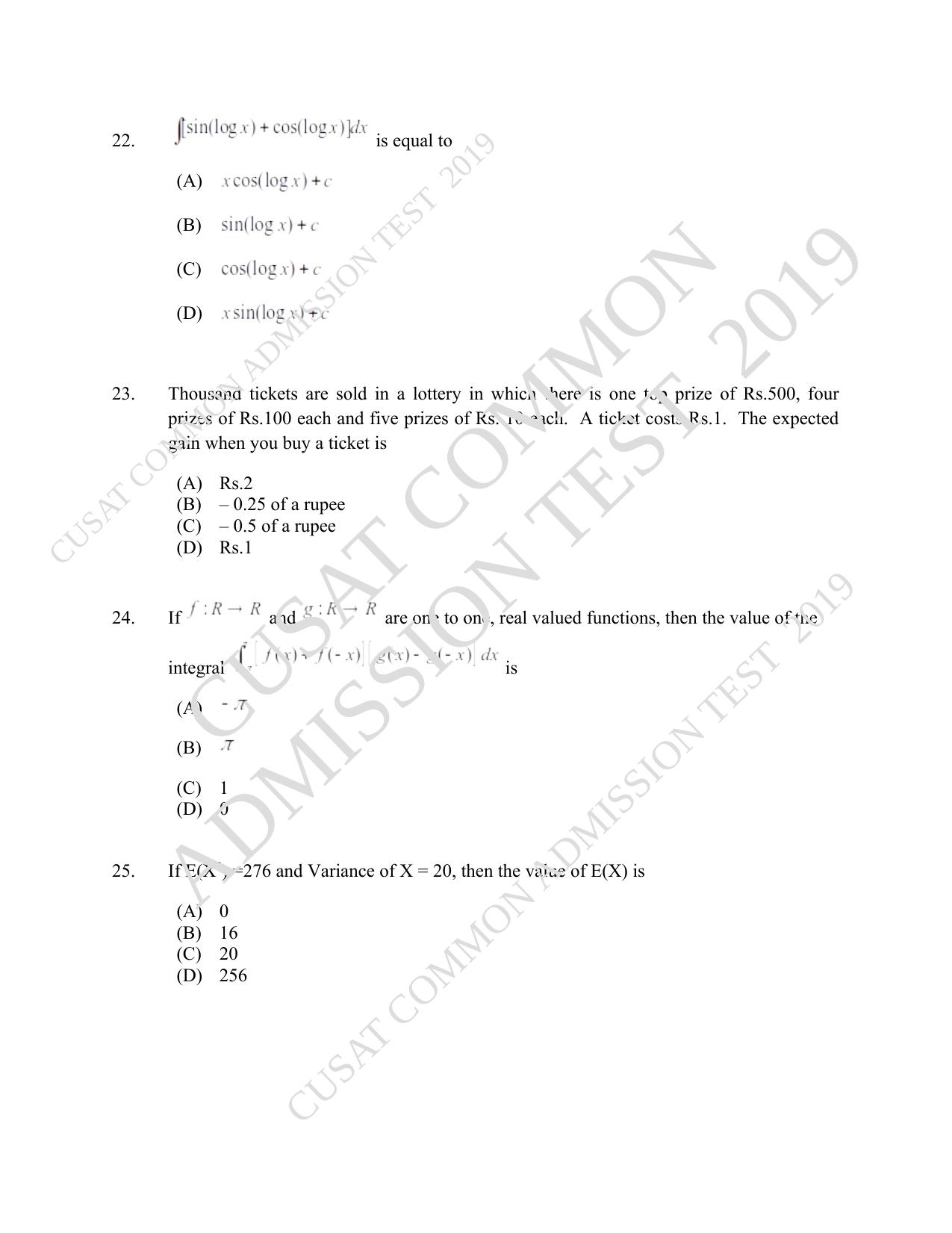 CUSAT CAT 2019 B.Tech Question Paper With Answer Key - Page 10